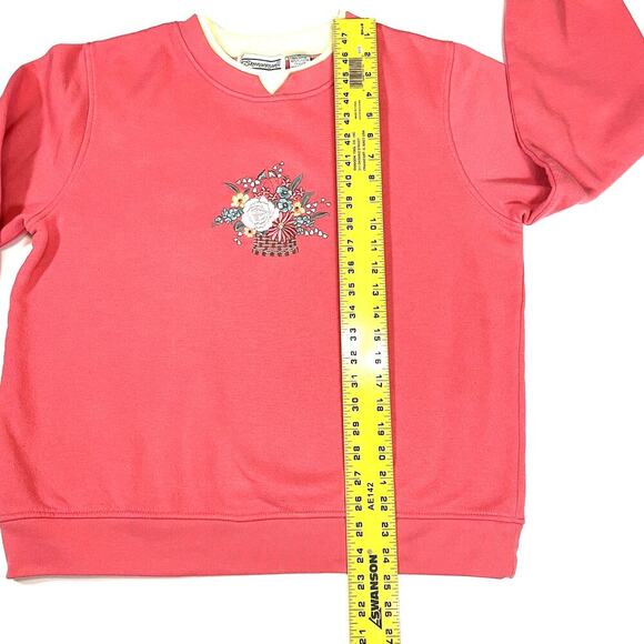 SHENANIGAN'S Womens Orange Embroidered‎ Floral Faux Double Collar Sweatshirt M - Picture 5 of 6